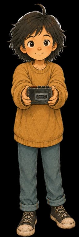 Jamie, holding out a tape recorder